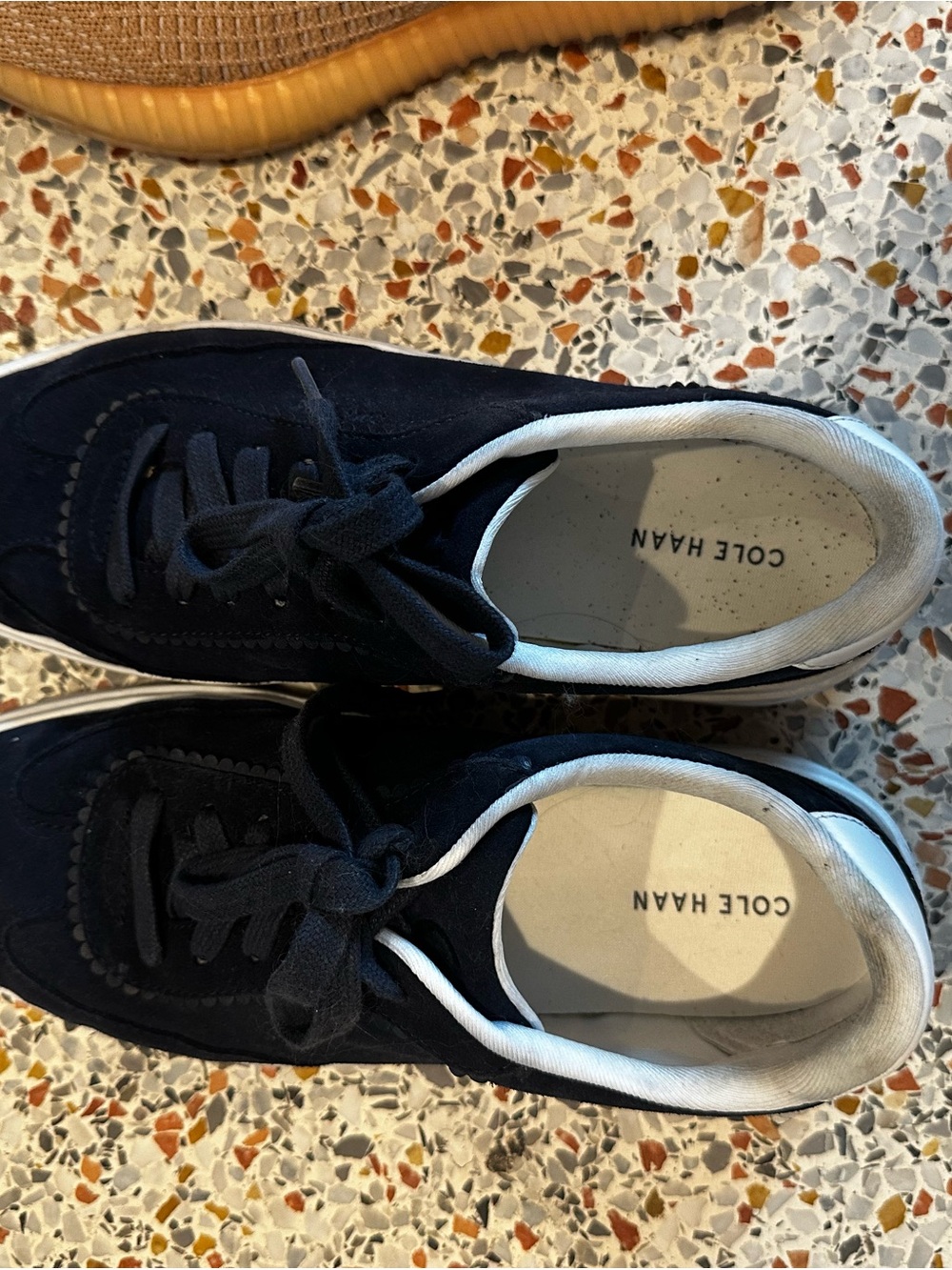Cole Haan Navy Suede Lace-Up Sneakers with White Trim